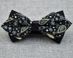 Men's Black Yellow Floral 100% Cotton Pre-Tied Bow Tie - Amedeo Exclusive
