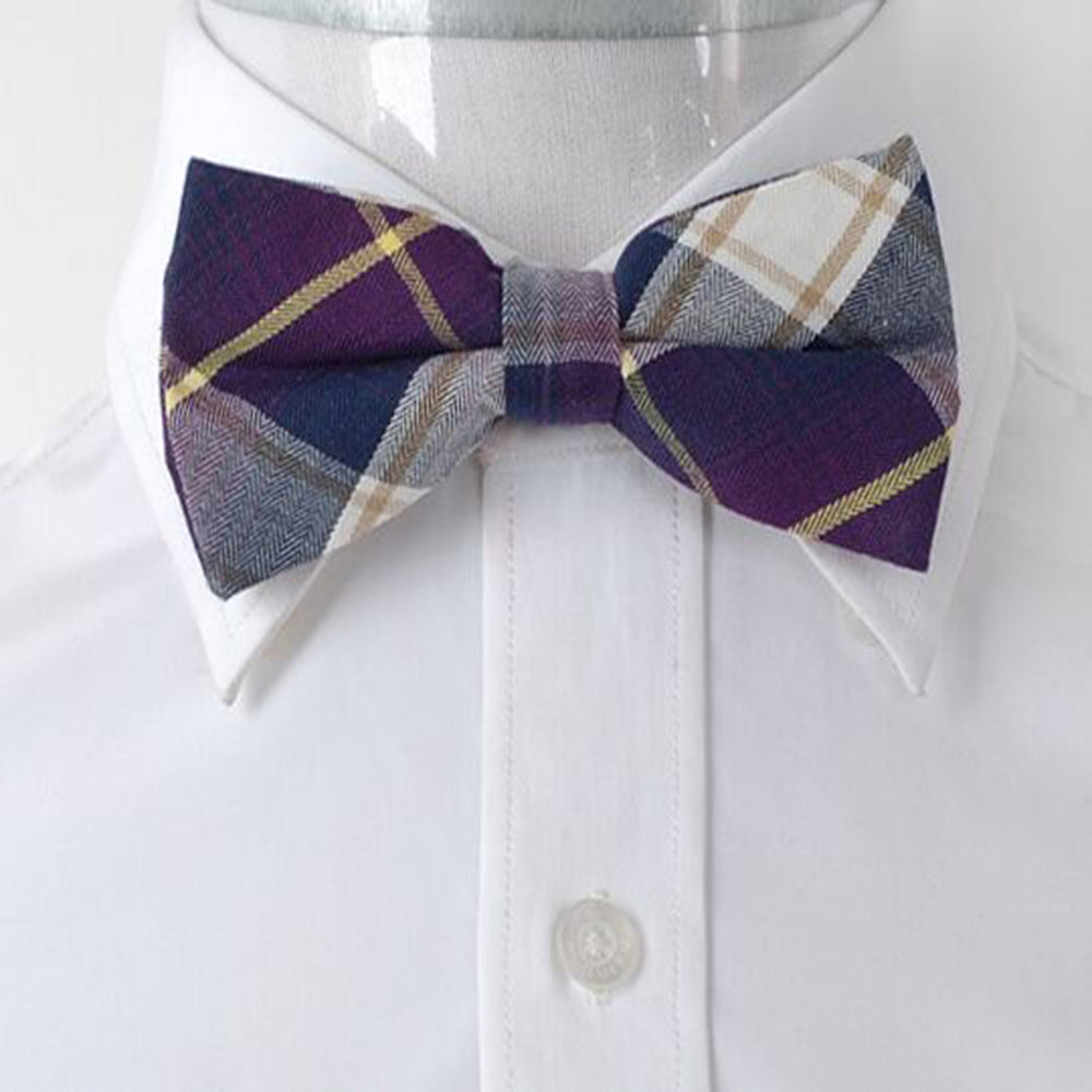 Men's Purple Nova Plaid Silk Pre-Tied Bow Tie - Amedeo Exclusive
