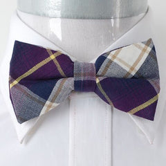 Men's Purple Nova Plaid Silk Pre-Tied Bow Tie - Amedeo Exclusive