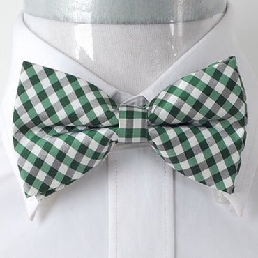 Men's Green & White Checkers Silk Pre-Tied Bow Tie - Amedeo Exclusive