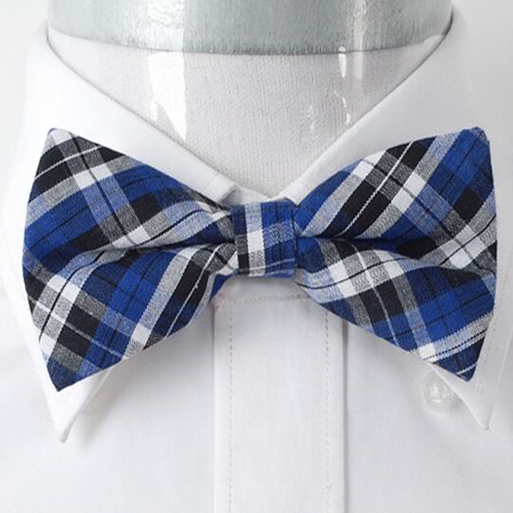 Men's Blue White & Black Silk Pre-Tied Bow Tie - Amedeo Exclusive