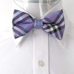 Men's Purple Thick Nova Plaid Silk Pre-Tied Bow Tie - Amedeo Exclusive