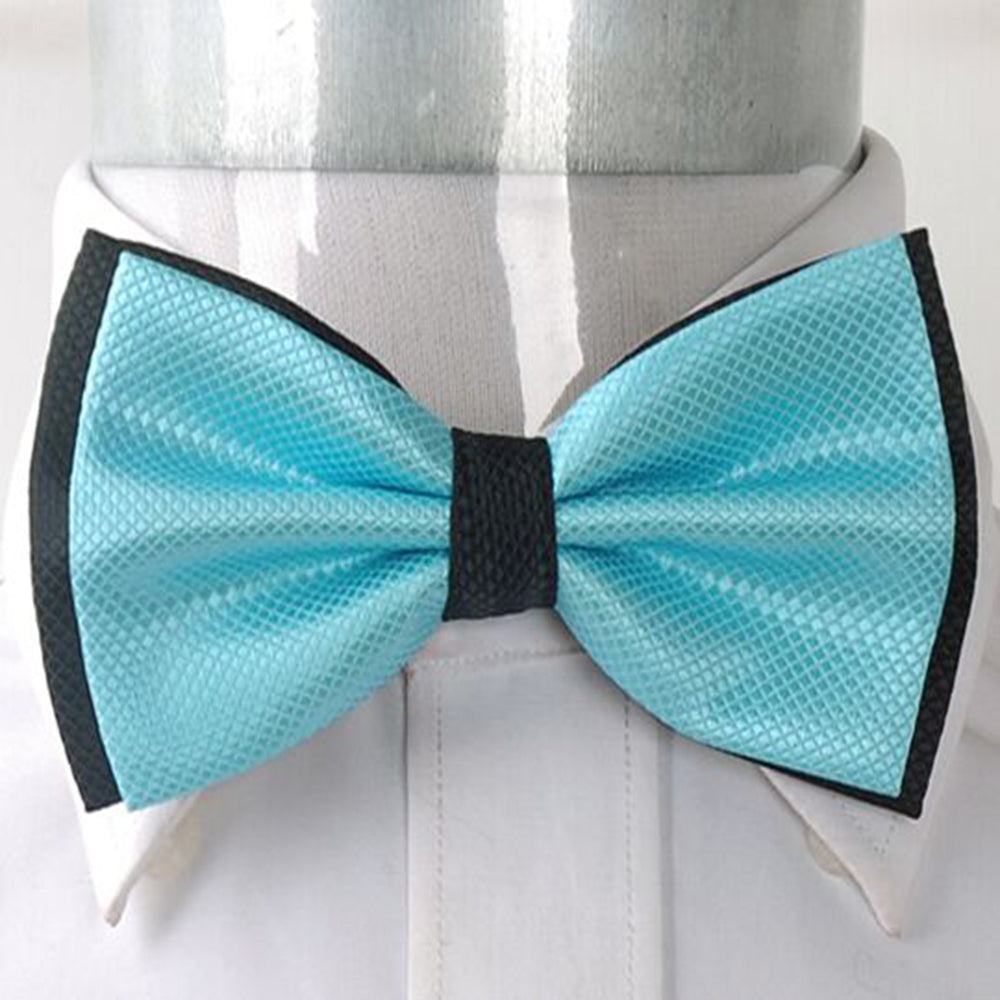 Men's Sky Blue Plaid Silk Pre-Tied Bow Tie - Amedeo Exclusive
