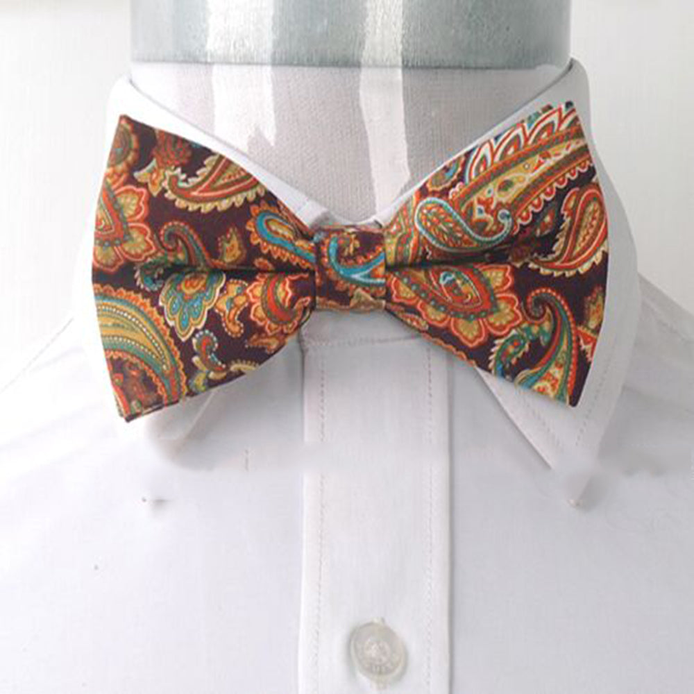Men's Burgundy Paisley Silk Pre-Tied Bow Tie - Amedeo Exclusive