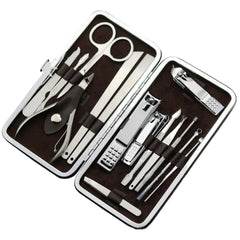 Stainless Steel Mens Manicure Pedicure Kit - 16 piece Grooming Kit with travel Case - Amedeo Exclusive