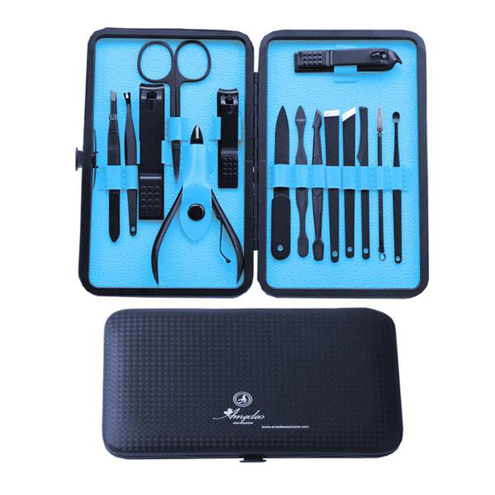 Unisex Stainless Steel 15 Piece Sets Light Blue Manicure & Pedicure Set - Amedeo Exclusive