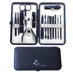 Unisex Stainless Steel 15 Piece Sets Black Manicure Pedicure Set - Amedeo Exclusive