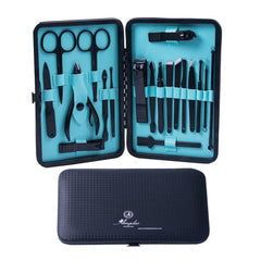Unisex Stainless Steel 19 Pieces Light Blue Manicure & Pedicure Set - Amedeo Exclusive