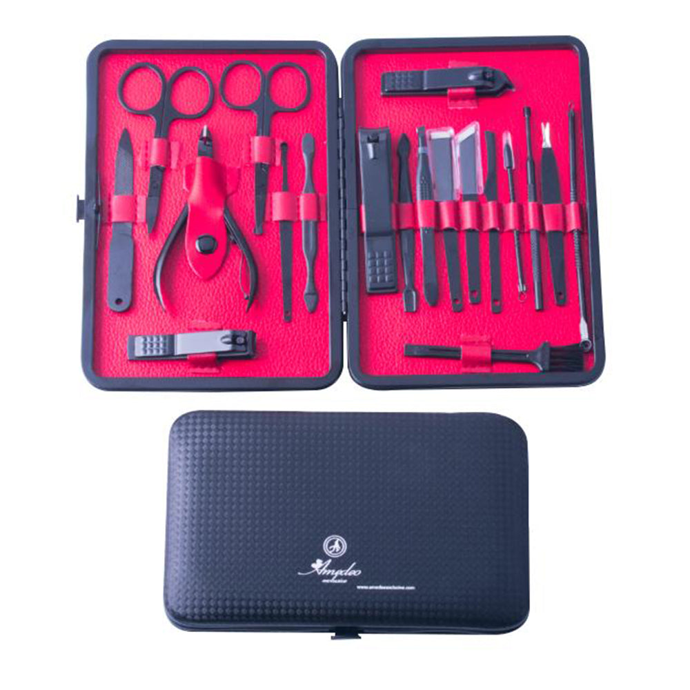Unisex Stainless Steel 19 Piece Red Manicure & Pedicure Set - Amedeo Exclusive