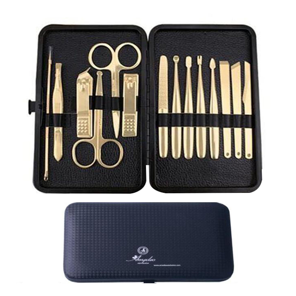 Unisex 14 Piece Golden Plated Manicure & pedicure sets - Amedeo Exclusive
