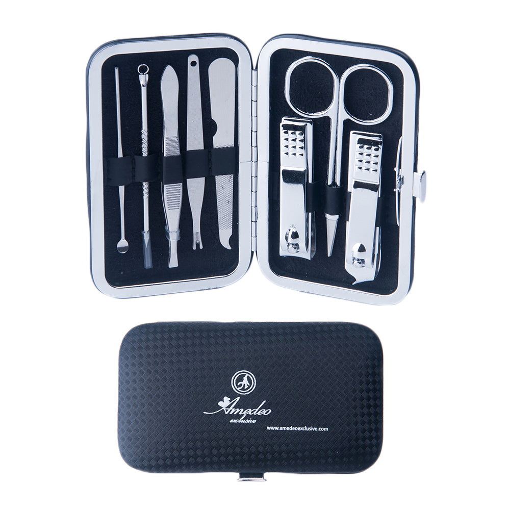 Unisex Silver Stainless Steel 8 Piece Manicure Pedicure Set - Amedeo Exclusive