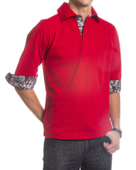 Red Paisley Mens Slim Fit Polo Shirts - 100% Soft Cotton - Tailored Comfortable Fit - Amedeo Exclusive