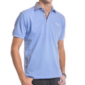 Light Blue Checkered Mens Slim Fit Polo Shirts - 100% Soft Cotton - Tailored Comfortable Fit - Amedeo Exclusive