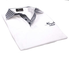 White Check Mens Slim Fit Polo Shirts - 100% Soft Cotton - Tailored Comfortable Fit - Amedeo Exclusive