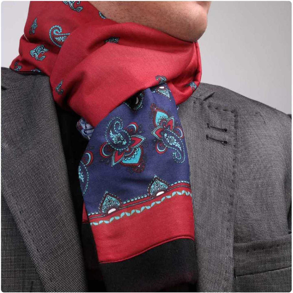 Unisex Red Blue Paisley  Soft Fashion Dress Scarves - Amedeo Exclusive
