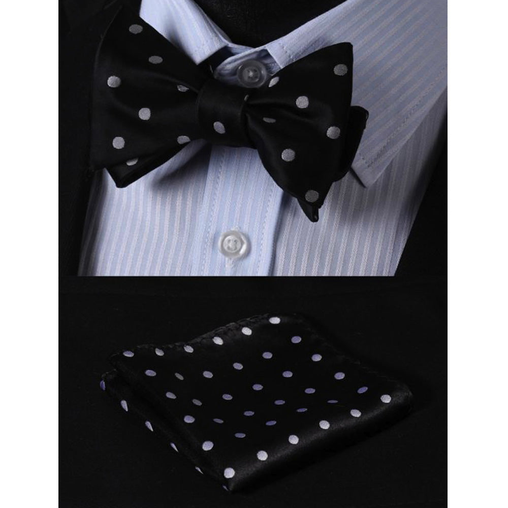 Polka Dot Mens Silk Self tie Bow Tie with Pocket Squares Set - Amedeo Exclusive