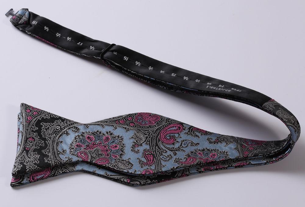 Blue & Pink Paisley Mens Silk Self tie Bow Tie with Pocket Squares Set - Amedeo Exclusive