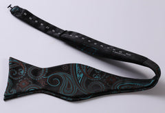 Black Mens Silk Self tie Bow Tie with Pocket Squares Set - Amedeo Exclusive