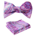 Purple Mens Silk Self tie Bow Tie with Pocket Squares Set - Amedeo Exclusive