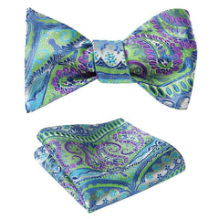 Green Light Mens Silk Self tie Bow Tie with Pocket Squares Set - Amedeo Exclusive