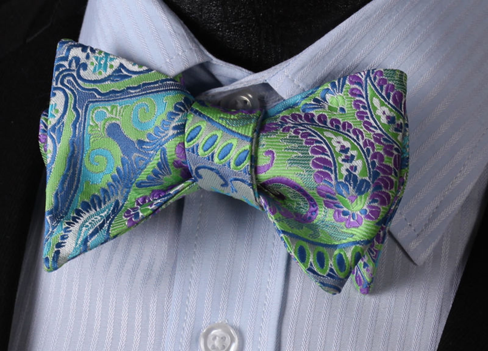 Green Light Mens Silk Self tie Bow Tie with Pocket Squares Set - Amedeo Exclusive
