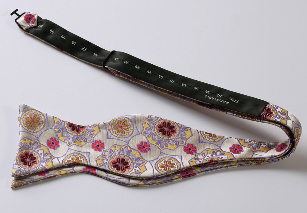 Red Gold & Yellow Floral Mens Silk Self tie Bow Tie with Pocket Squares Set - Amedeo Exclusive