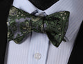 Green Textured Mens Silk Self tie Bow Tie with Pocket Squares Set - Amedeo Exclusive