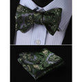 Green Textured Mens Silk Self tie Bow Tie with Pocket Squares Set - Amedeo Exclusive