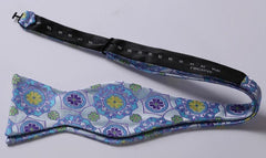 Men's Blue and Yellow Floral Silk Self Tie Bow Tie with Pocket Handkerchief - Amedeo Exclusive