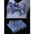 Men's Blue and Yellow Floral Silk Self Tie Bow Tie with Pocket Handkerchief - Amedeo Exclusive