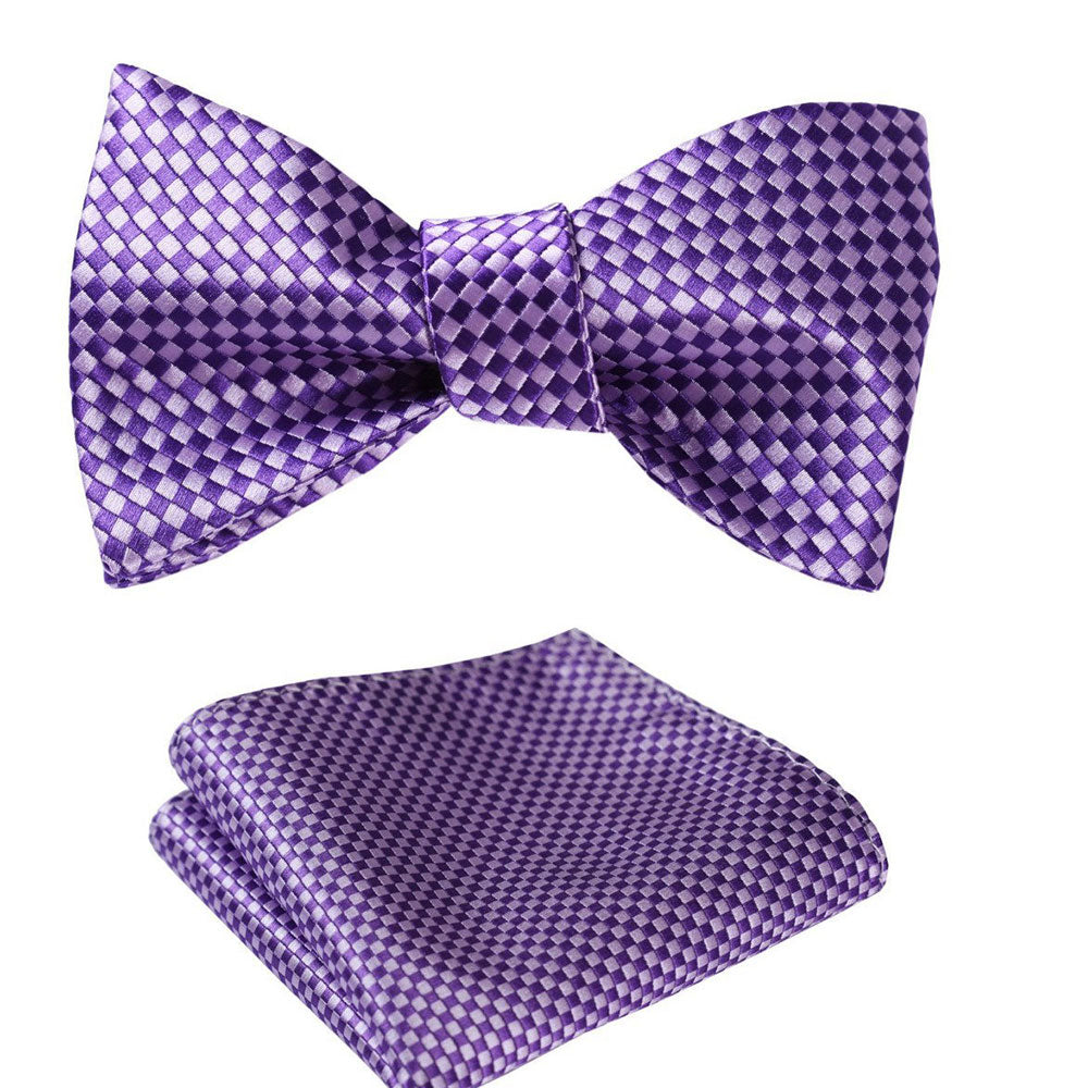 Metallic Purple Mens Silk Self tie Bow Tie with Pocket Squares Set - Amedeo Exclusive