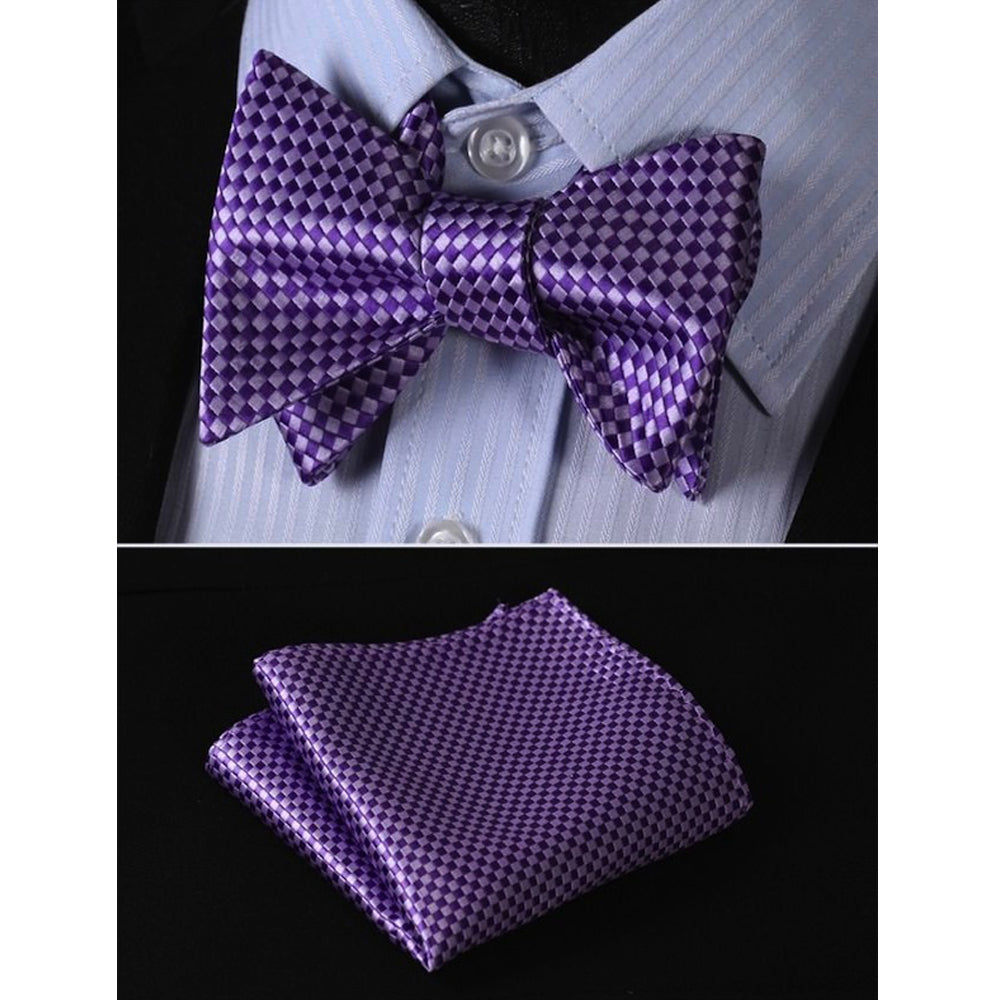 Metallic Purple Mens Silk Self tie Bow Tie with Pocket Squares Set - Amedeo Exclusive
