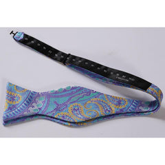 Men's Blue & Yellow Paisley Self Bow Tie & Pocket Handkerchief - Amedeo Exclusive