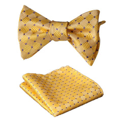 Men's Silk Solid Yellow Self Bow Tie & Pocket Square Handkerchief - Amedeo Exclusive