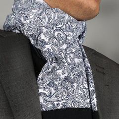 Unisex Blue White Paisley Soft Fashion Dress Scarves for Winter Made of Silk Blend - Amedeo Exclusive