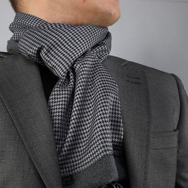 Unisex Houndstooth Soft Fashion Dress Scarves for Winter Made of Silk Blend - Amedeo Exclusive