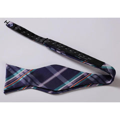 Men's Purple Aqua Orange Check Bow Tie & Pocket Handkerchief - Identical 61 - Amedeo Exclusive