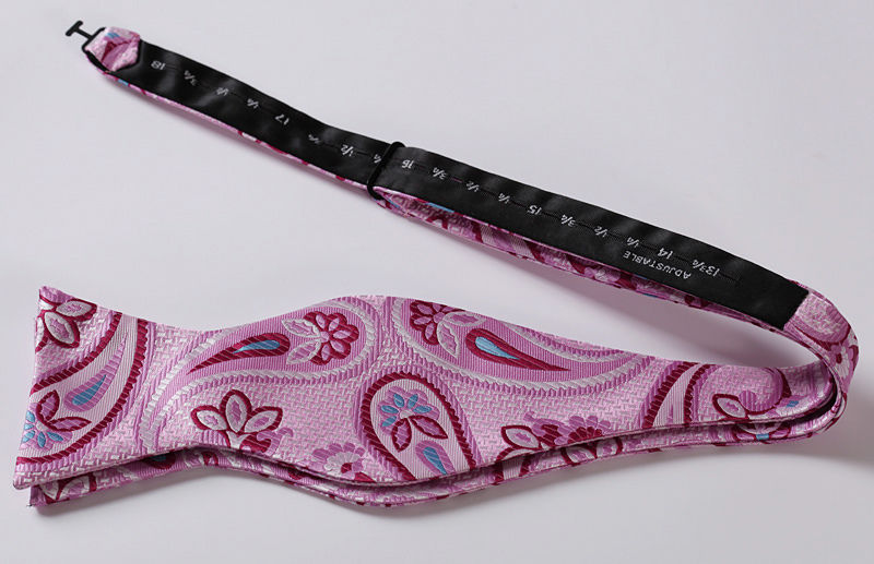 Men's Pink Blue Paisley Silk Self Bow Tie Handkerchief - Amedeo Exclusive