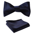 Navy Blue Check Mens Silk Self tie Bow Tie with Pocket Squares Set - Amedeo Exclusive