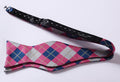 Men's Pink Gray Check Silk Self Bow Tie & Handkerchief - Amedeo Exclusive