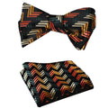 Orange Black Stripe Mens Silk Self tie Bow Tie with Pocket Squares Set - Amedeo Exclusive