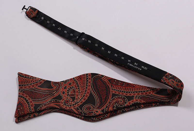 Orange Paisley Mens Silk Self tie Bow Tie with Pocket Squares Set - Amedeo Exclusive