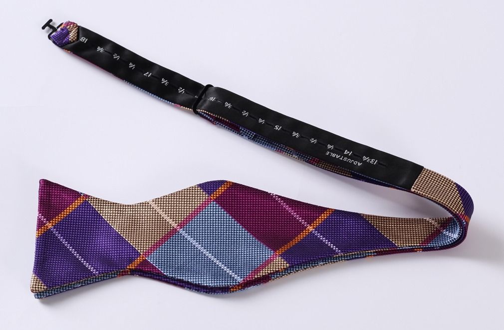 Multicolor Check Mens Silk Self tie Bow Tie with Pocket Squares Set - Amedeo Exclusive