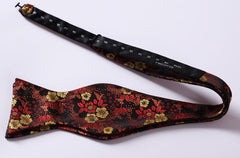 Men's Silk Orange Floral Self  Bow Tie Pocket Handkerchief - Amedeo Exclusive
