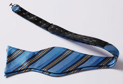 Men's Silk Blue Yellow Stripe Self  Bow Tie Pocket Handkerchief - Amedeo Exclusive