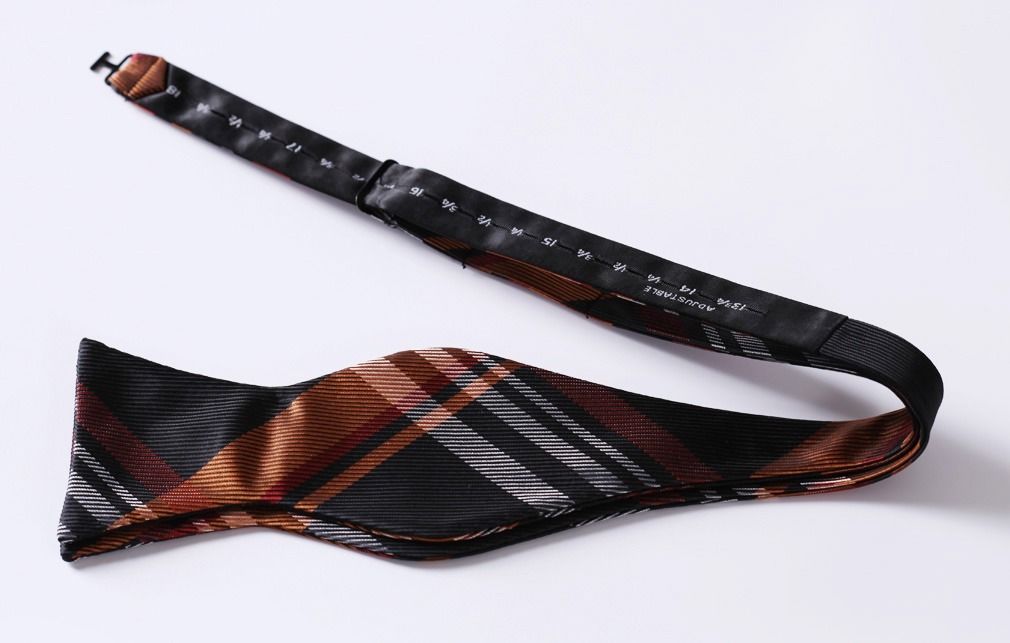 Orange Black Mens Silk Self tie Bow Tie with Pocket Squares Set - Amedeo Exclusive