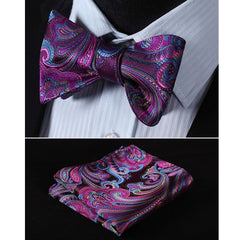 Puplish Mens Silk Self tie Bow Tie with Pocket Squares Set - Amedeo Exclusive