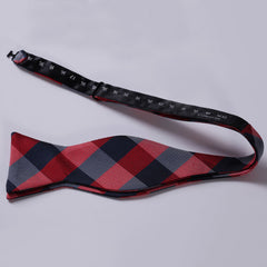 Red Navy Check Mens Silk Self tie Bow Tie with Pocket Squares Set - Amedeo Exclusive