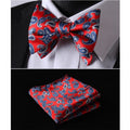 Hot Red Blue Pailsey Mens Silk Self tie Bow Tie with Pocket Squares Set - Amedeo Exclusive
