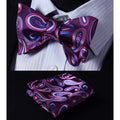 Purple Blue Paisley Mens Silk Self tie Bow Tie with Pocket Squares Set - Amedeo Exclusive